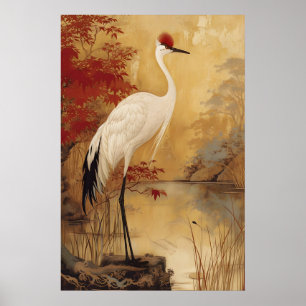 Póster Paisaje natural de grulla pintura china malhumorad