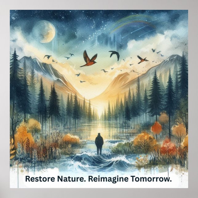 Póster Paisaje natural de las acuarelas serenas con el ar (Frente)