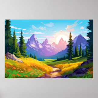 Póster Paisaje natural del paisaje del valle de las monta