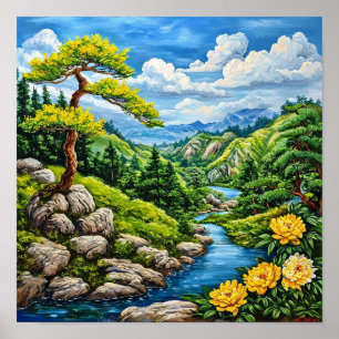 Póster Paisaje natural tranquilo del río montañoso escéni