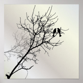 Póster paisaje natural zen silueta de árbol blanco negro
