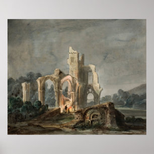 Póster Paisaje nocturno con ruinas góticas (alrededor de 