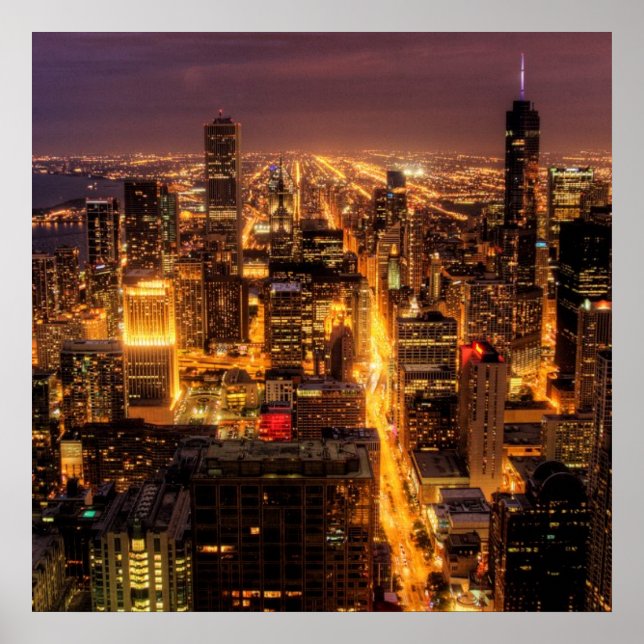 Póster Paisaje nocturno de Chicago (Frente)