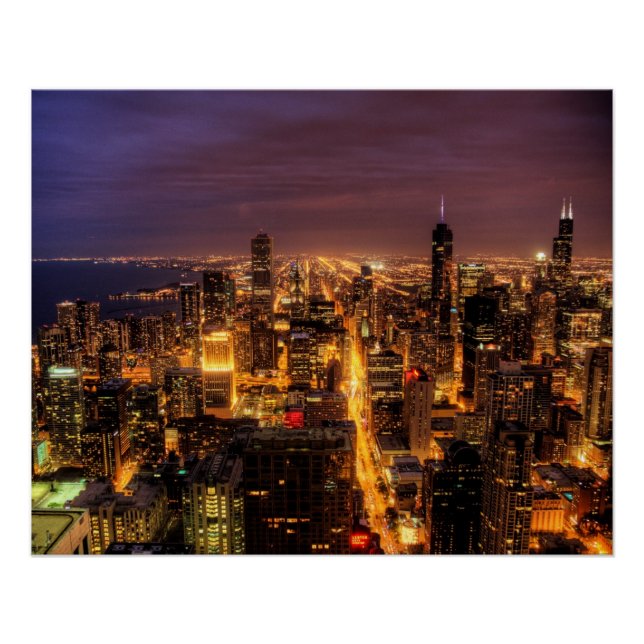 Póster Paisaje nocturno de Chicago (Anverso)
