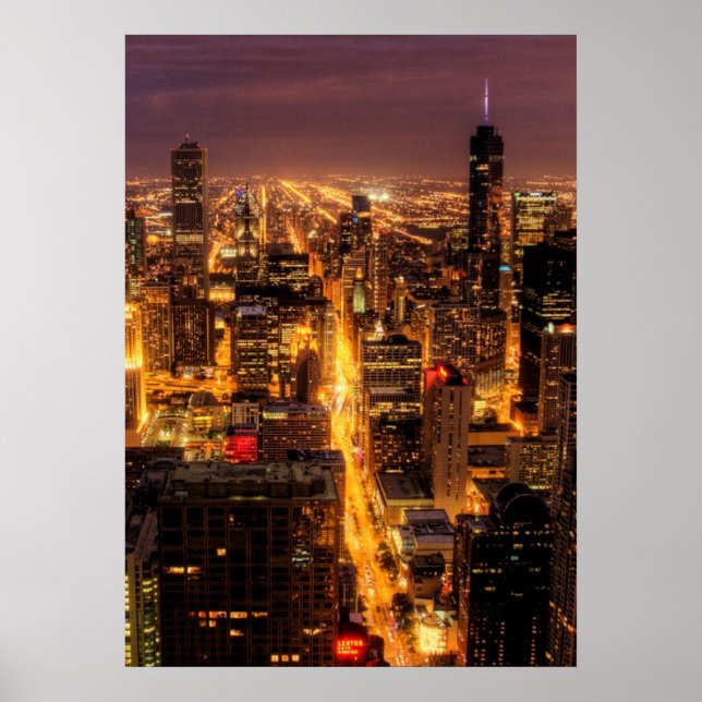 Póster Paisaje nocturno de Chicago (Frente)