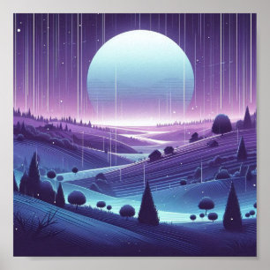 Póster Paisaje nocturno de ensueño - Colinas iluminadas p