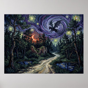 Póster Paisaje Nocturno Estrellado del Diablo de Pine Bar
