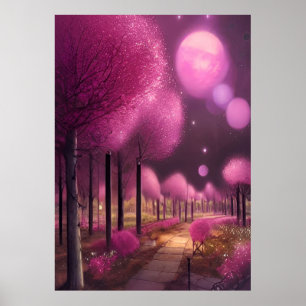 Póster Paisaje nocturno rosado de ensueño