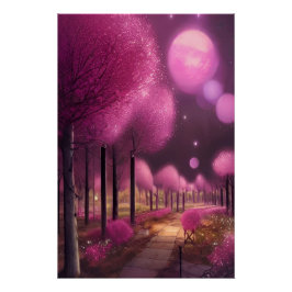 Póster Paisaje nocturno rosado de ensueño