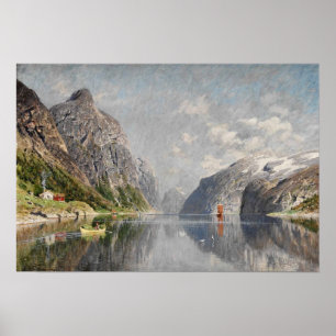 Póster Paisaje noruego del fiordo