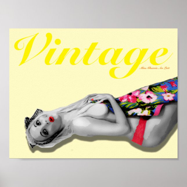 Póster Paisaje nostálgico vintage retro pinup Chica Art (Frente)