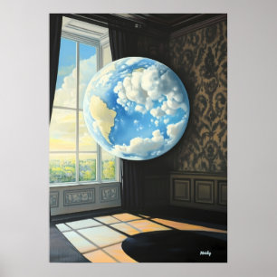Póster Paisaje onírico surrealista de la Tierra flotante