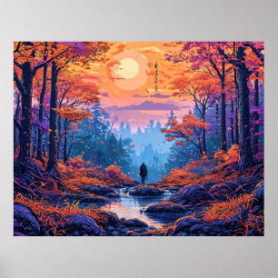 Póster Paisaje Otoñal Tranquilo con Follaje Vibrante