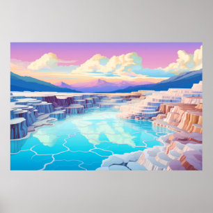 Póster Paisaje paisajístico de invierno y atardecer