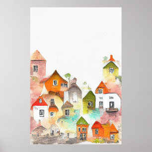 Póster Paisaje paisajístico de la casa de pueblo paisaje 