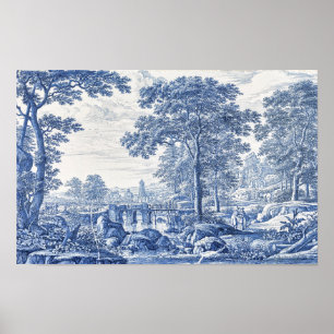 Póster Paisaje panorámico azul y blanco