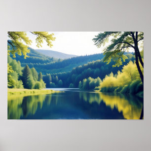 Póster Paisaje Panorámico Bosque Lago Natural Tranquilo
