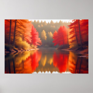 Póster Paisaje Panorámico Bosque Lago Natural Tranquilo