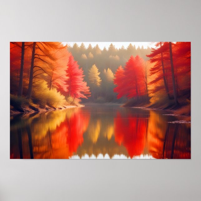 Póster Paisaje Panorámico Bosque Lago Natural Tranquilo (Frente)