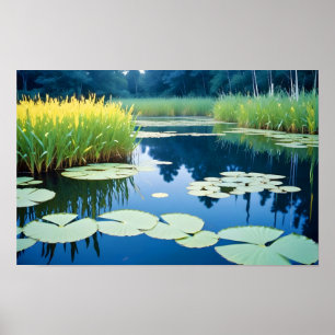 Póster Paisaje Panorámico Bosque Lago Natural Tranquilo