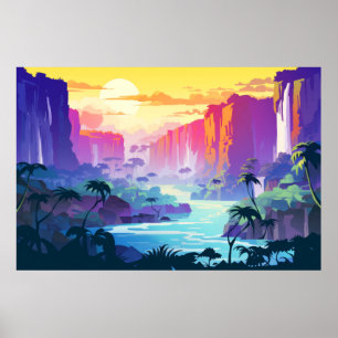 Póster Paisaje panorámico de cascada