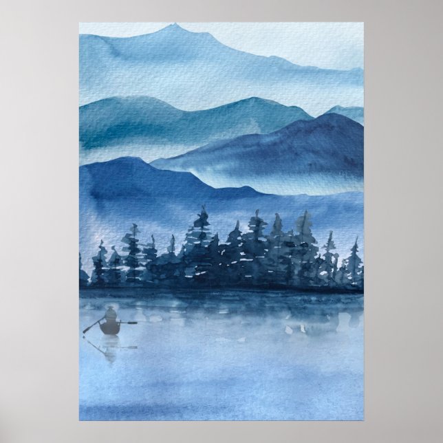 Póster Paisaje panorámico de las montañas azules (Frente)