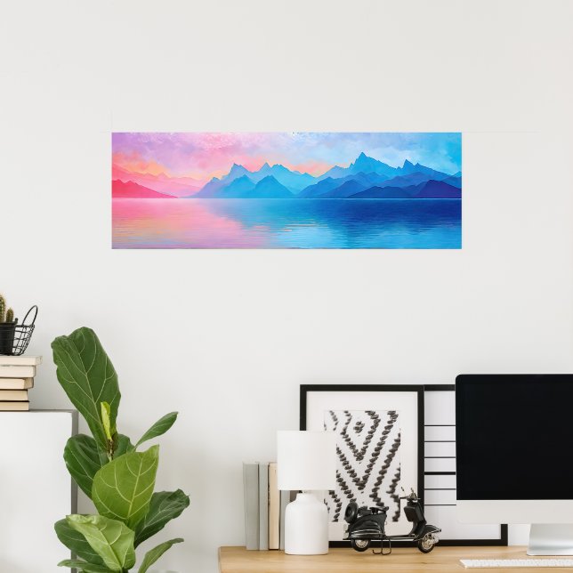 Póster Paisaje panorámico "Dunlach" rosa y azul marino A (Oficina en casa)