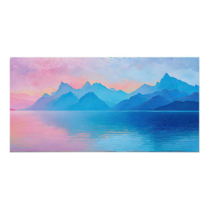 Póster Paisaje panorámico "Dunlach" rosa y azul marino A