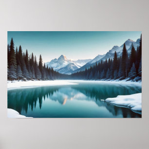 Póster Paisaje Panorámico Montañas Lago Naturaleza Tranqu