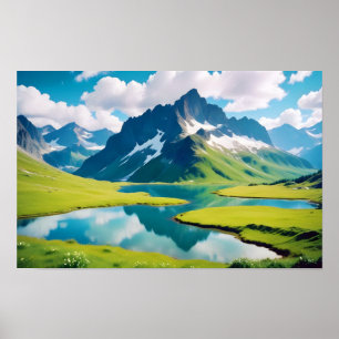 Póster Paisaje Panorámico Montañas Lago Naturaleza Tranqu