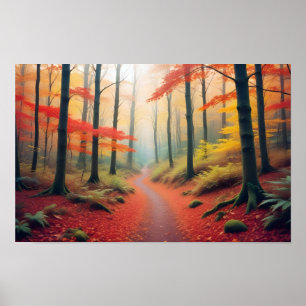 Póster Paisaje Panorámico Naturaleza del bosque otoñal Tr