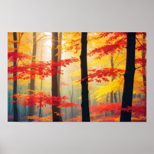 Póster Paisaje Panorámico Naturaleza del bosque otoñal Tr