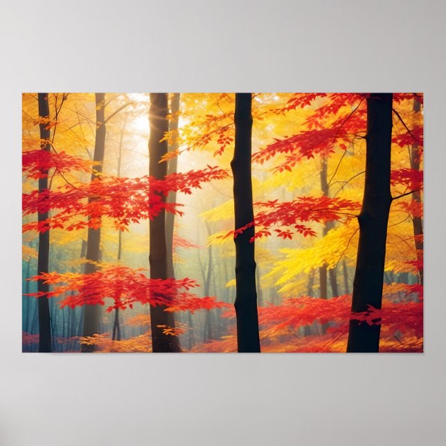 Póster Paisaje Panorámico Naturaleza del bosque otoñal Tr (Frente)