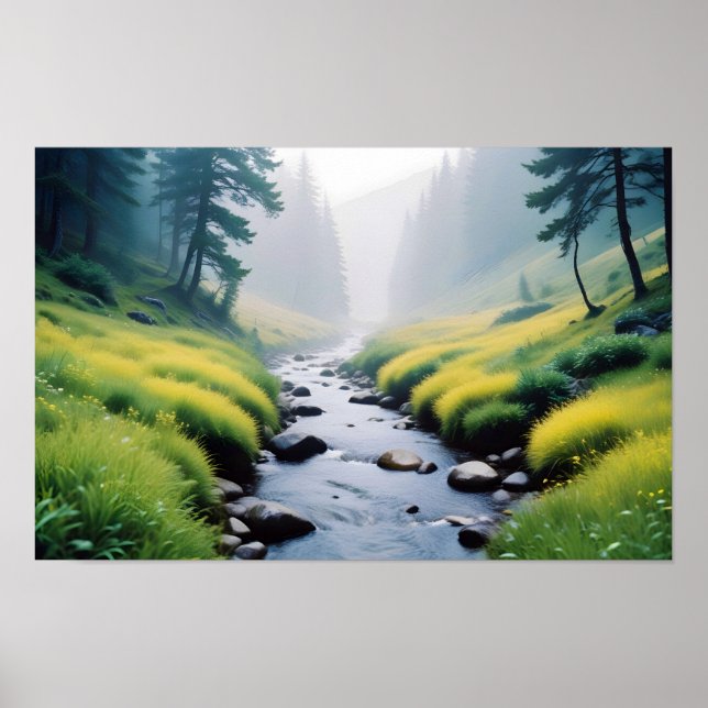 Póster Paisaje Panorámico Naturaleza del río Forestal Tra (Frente)