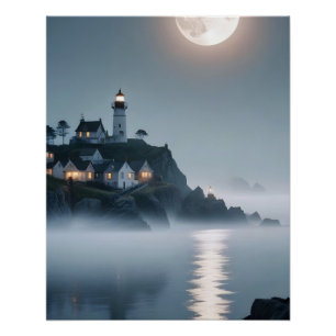 Póster Paisaje pintoresco del faro de la costa del mar