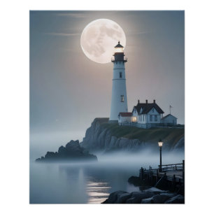 Póster Paisaje pintoresco del faro de la costa del mar