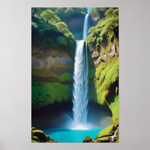 Póster Paisaje pintoresco Montañas Cascada