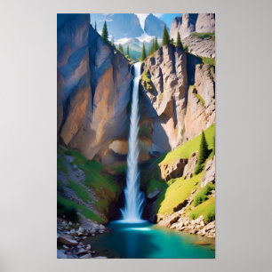 Póster Paisaje pintoresco Montañas Cascada