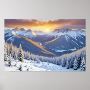 Póster Paisaje pintoresco Montañas Naturaleza invernal Ca