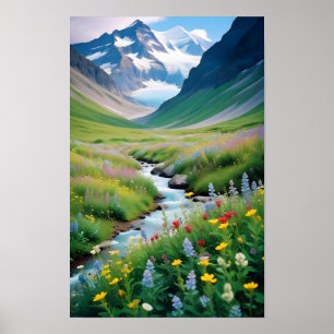 Póster Paisaje pintoresco Montañas Valle Tranquilidad nat