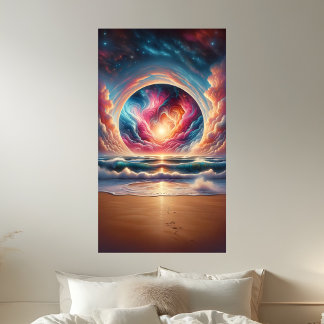 Póster Paisaje Psicodélico Celestial de Sunset Beach
