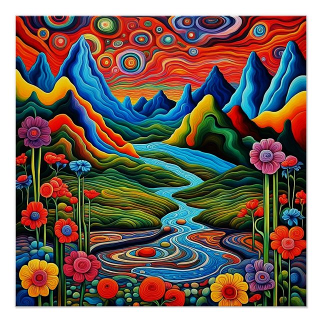 Póster Paisaje psicodélico con río 2 (Anverso)