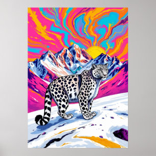 Póster Paisaje psicodélico de leopardo de las nieves