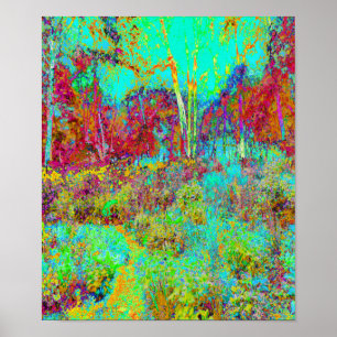 Póster Paisaje psicodélico de Oro Otoño y Jardín de Aqua