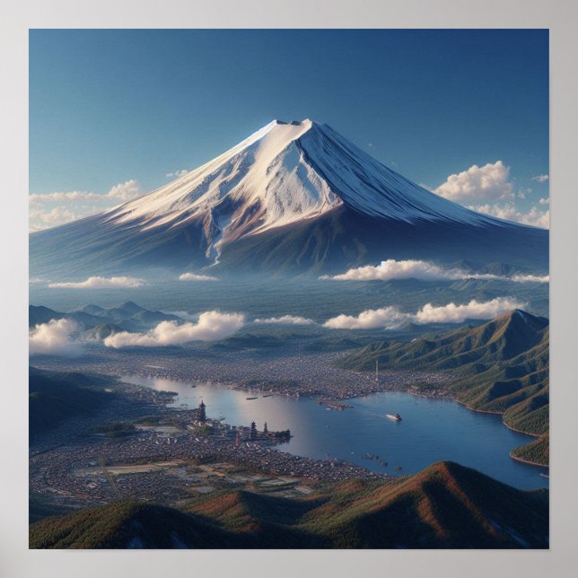 Póster Paisaje realista del Monte Fuji Japón Viaje (Frente)