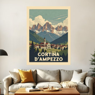 Póster Paisaje Retro de Cortina d'Ampezzo Viajes Vintage