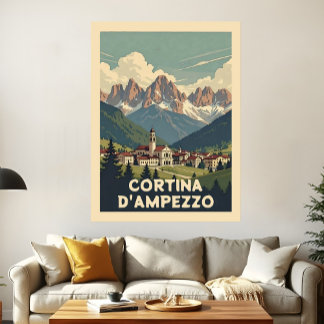 Póster Paisaje Retro de Cortina d'Ampezzo Viajes Vintage