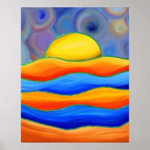 PÓSTER PAISAJE RETRO DE OLA COLORIDA DE SOL