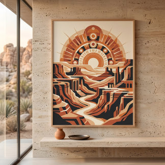 Póster Paisaje Retro del Cañón del Desierto de Terracota 