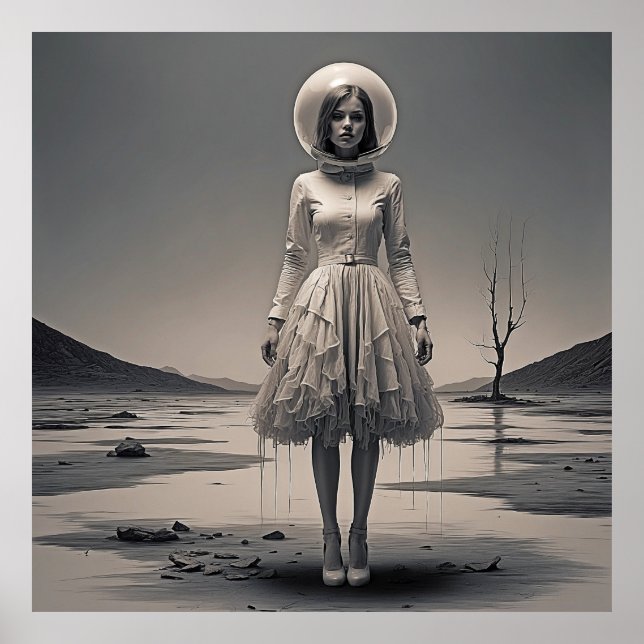 Póster Paisaje retro moderno: Chica en foco (Frente)